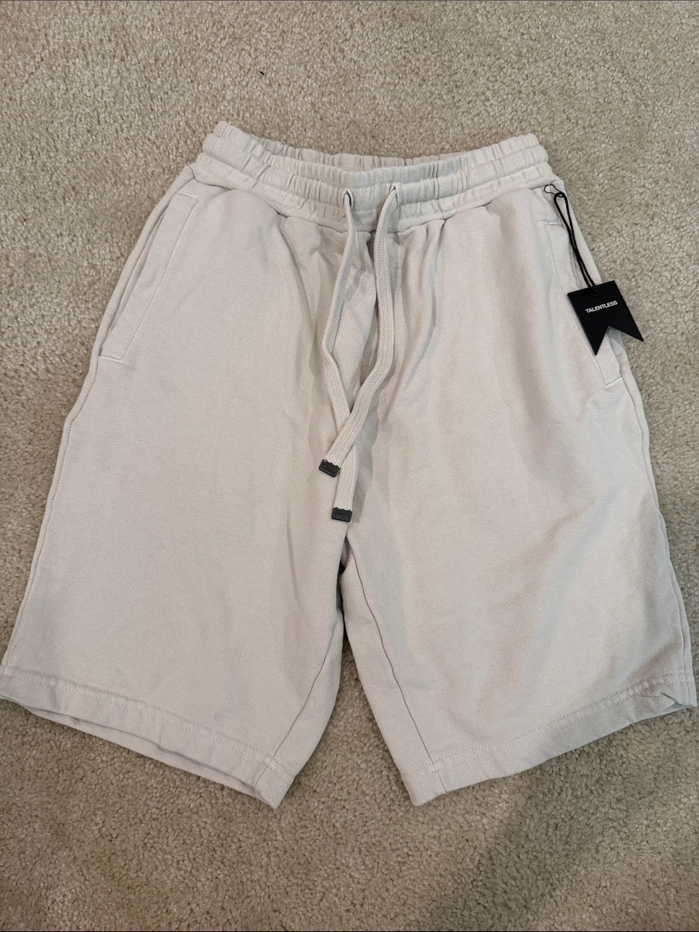 TALENTLESS Cream Drawstring Athletic Shorts